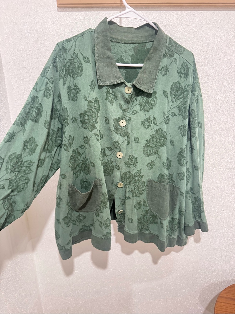Women's Green Floral button up and wide leg pant set